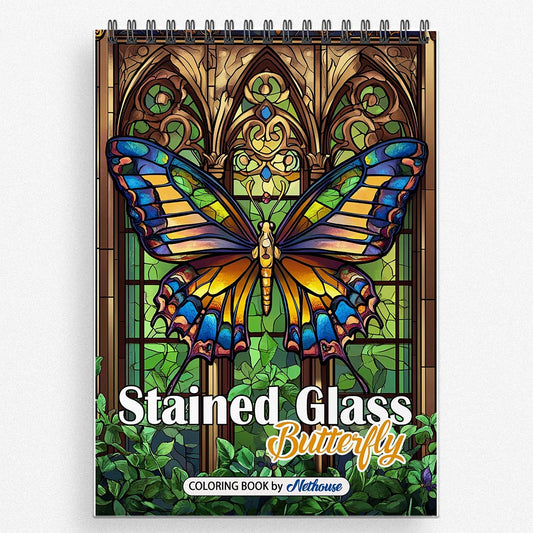 NETHOUSE Stained Glass Butterfly Coloring Book For Adults