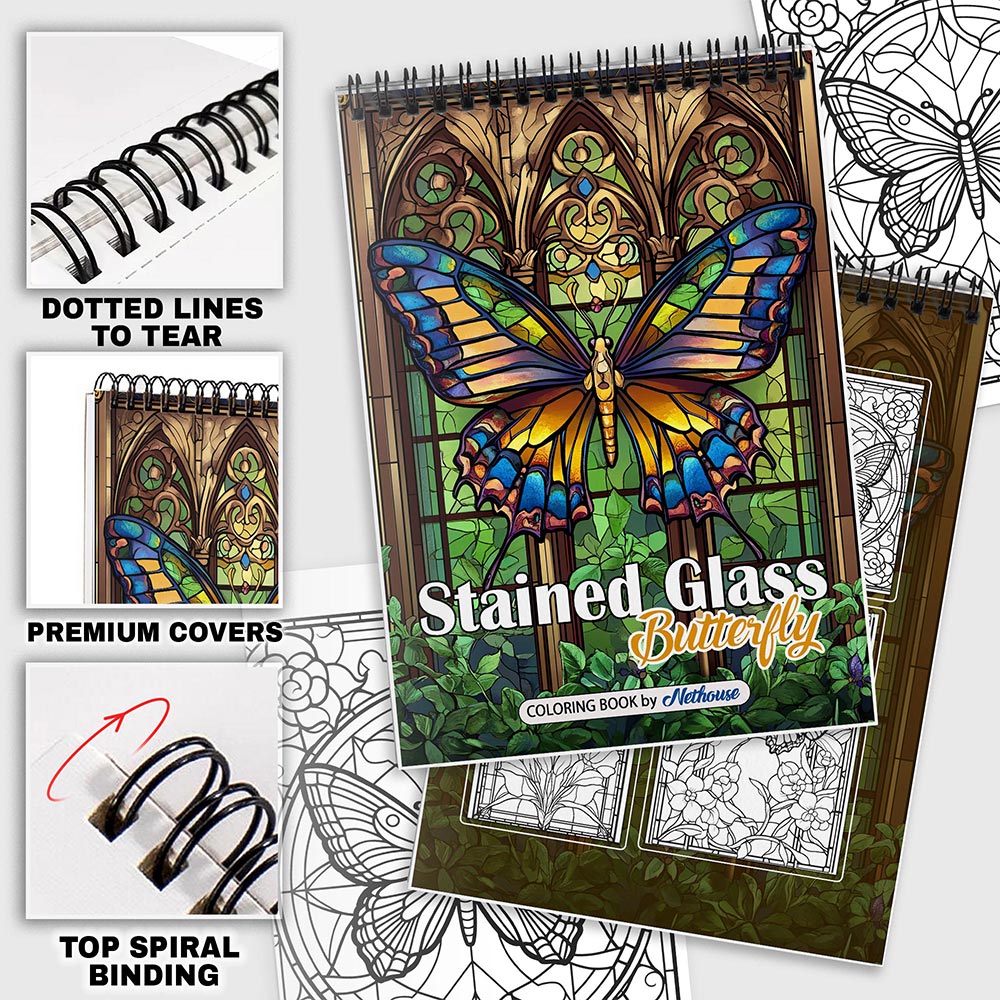 NETHOUSE Stained Glass Butterfly Coloring Pages For Adults