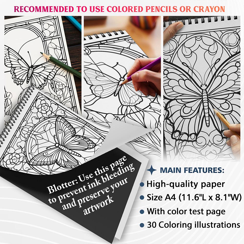 NETHOUSE Stained Glass Butterfly Coloring Sheets For Adults