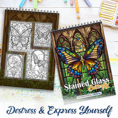 NETHOUSE Stained Glass Butterfly Spiral Coloring Book For Adults