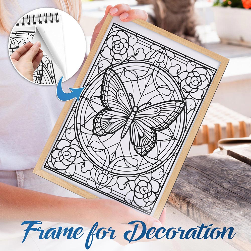 NETHOUSE Stained Glass Butterfly Spiral Bound Coloring Book For Adults