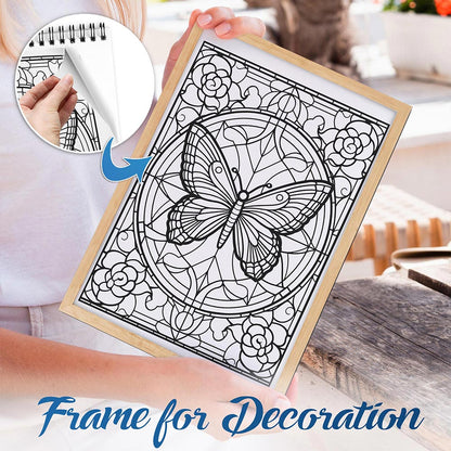 NETHOUSE Stained Glass Butterfly Spiral Bound Coloring Book For Adults