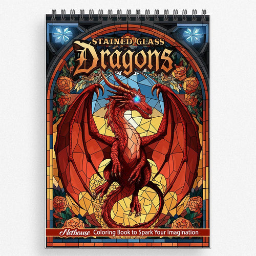 NETHOUSE Stained Glass Dragons Coloring Book For Adults