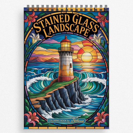 NETHOUSE Stained Glass Landscape Coloring Book For Adults