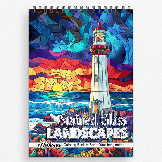 NETHOUSE Stained Glass Landscapes Coloring Book for Adults