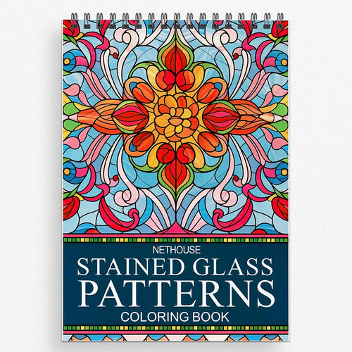 NETHOUSE Stained Glass Patterns Coloring Book for Adults