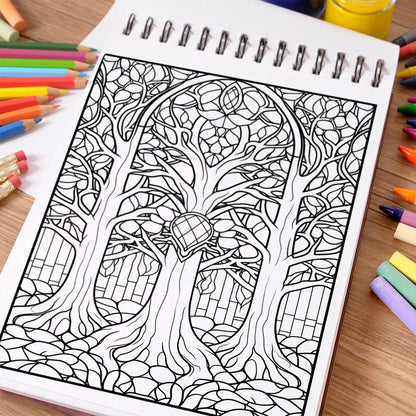 NETHOUSE Stained Glass Plants Coloring Book Spiral Bound For Adults