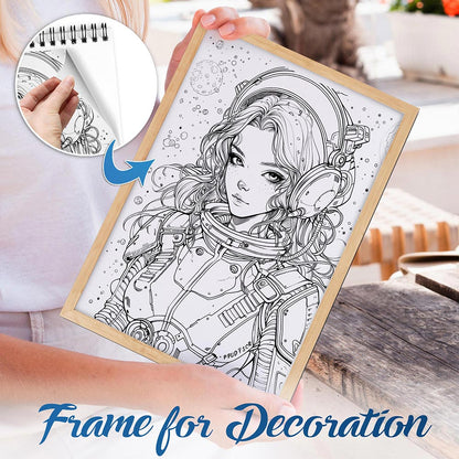 NETHOUSE Stress Relief Anime Space Girl Spiral Bound Coloring Book For Adults