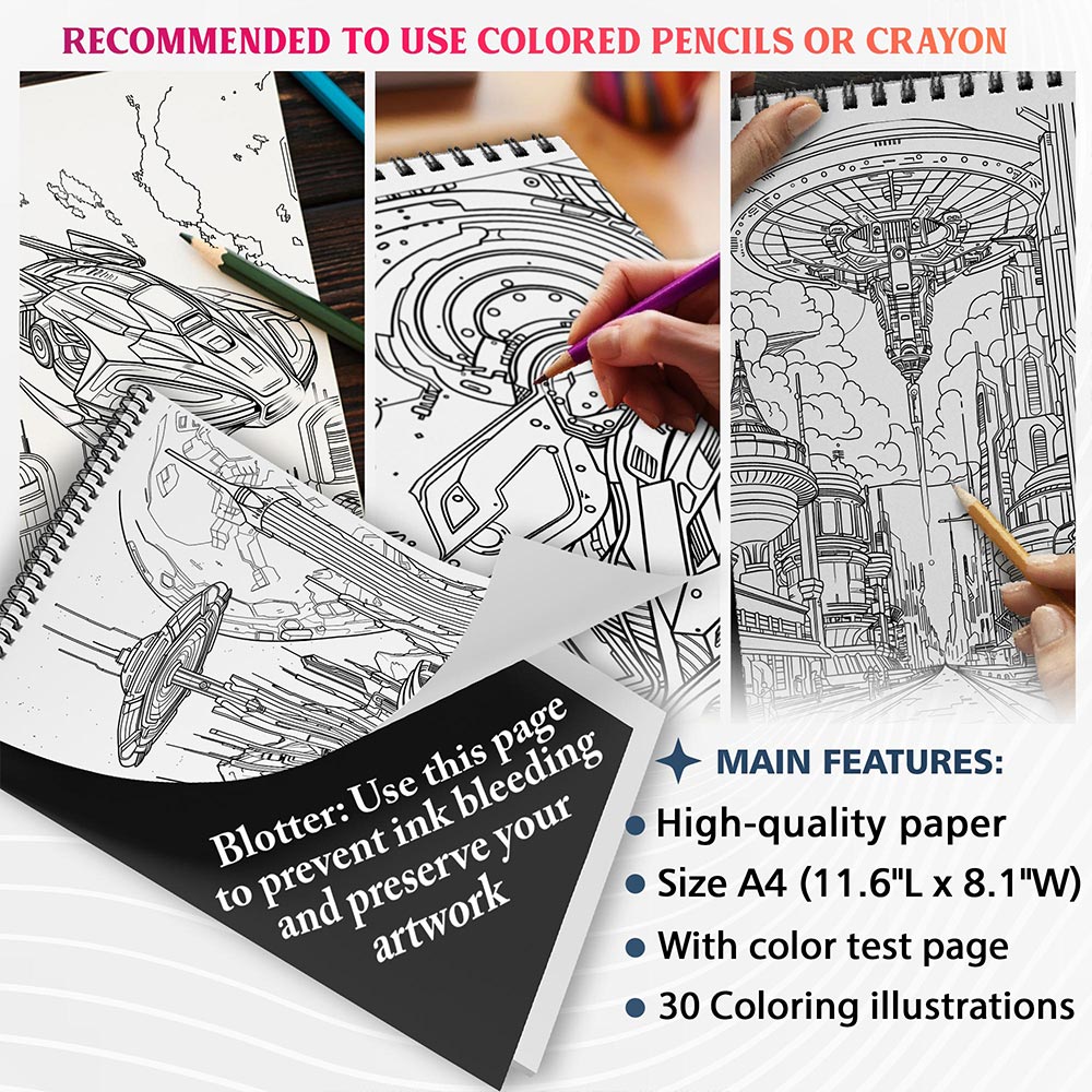 NETHOUSE Super Future Sci-Fi Coloring Sheets For Adults