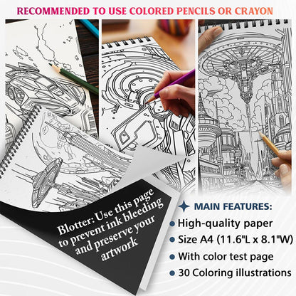 NETHOUSE Super Future Sci-Fi Coloring Sheets For Adults