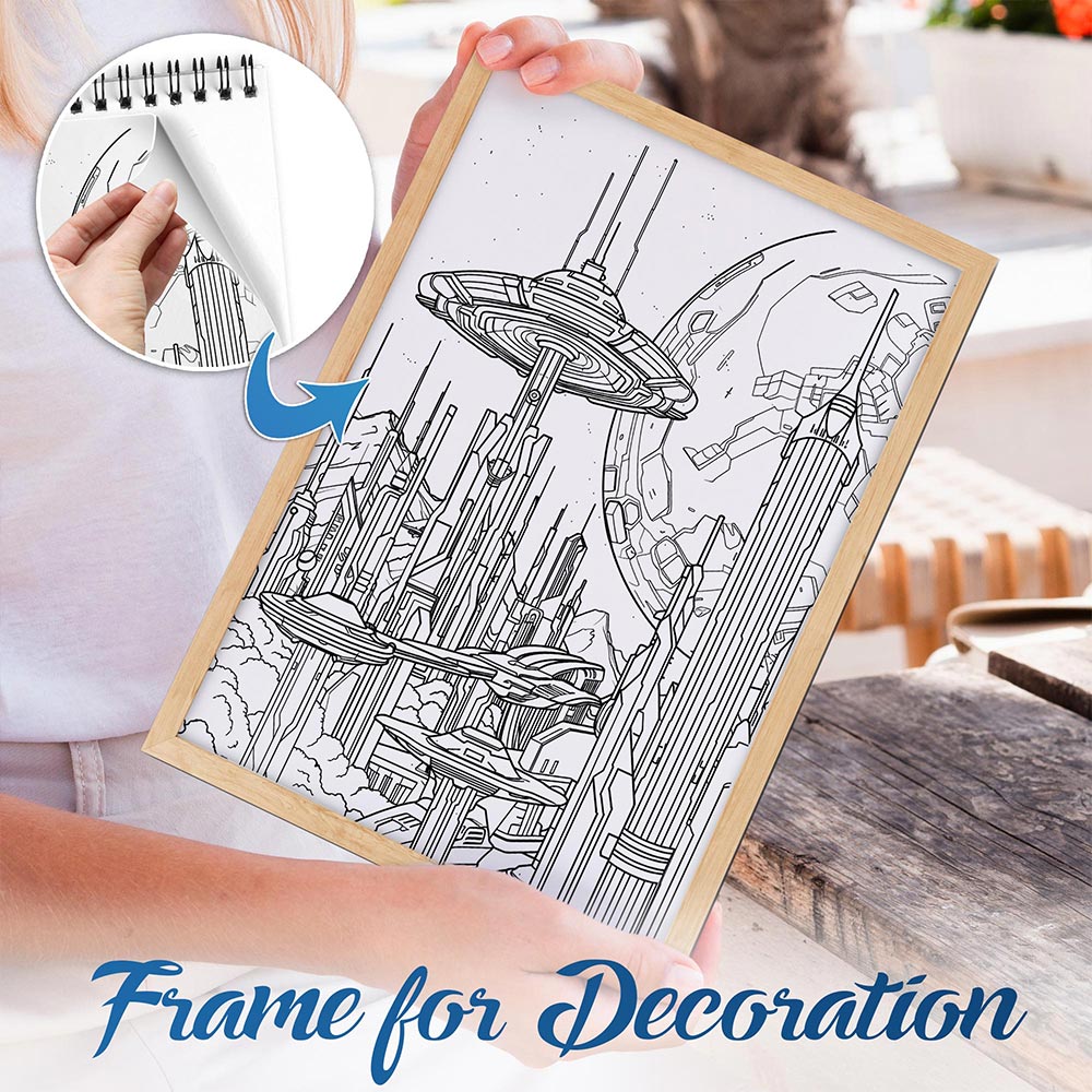NETHOUSE Super Future Sci-Fi Spiral Bound Coloring Book For Adults
