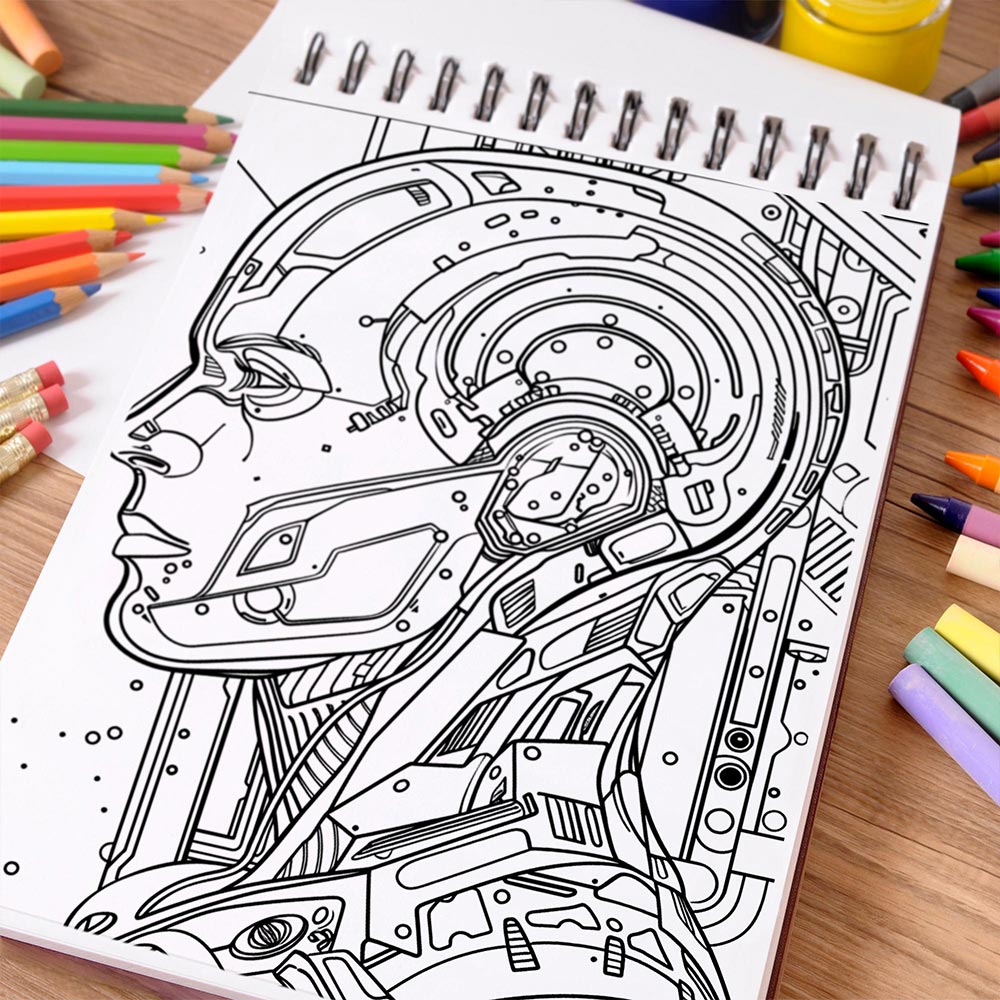 NETHOUSE Super Future Sci-Fi Coloring Book Spiral Bound For Adults