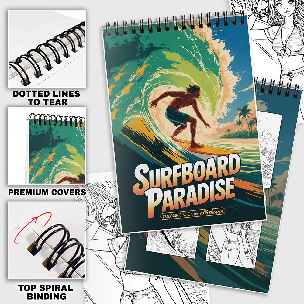 NETHOUSE Surfboard Paradise Coloring Pages For Adults
