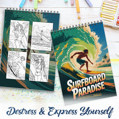 NETHOUSE Surfboard Paradise Spiral Coloring Book For Adults