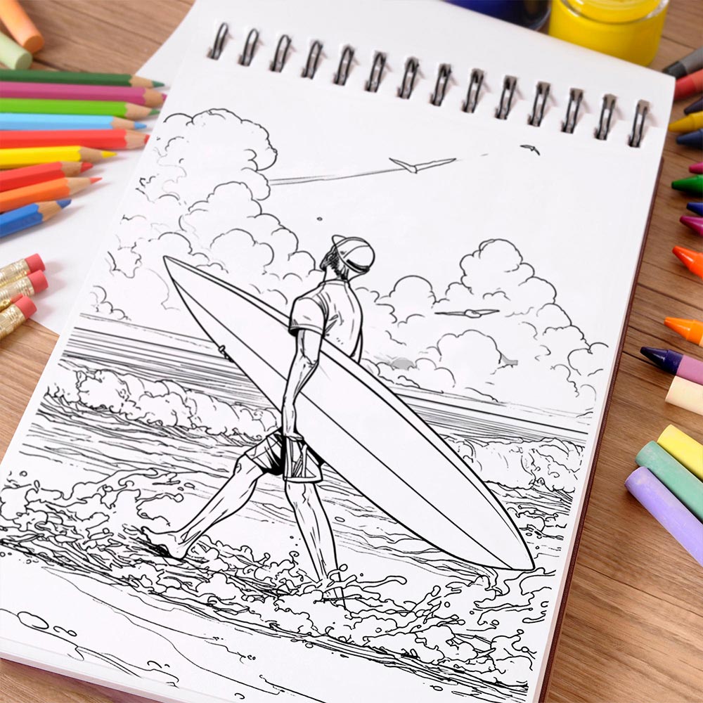 NETHOUSE Surfboard Paradise Coloring Book Spiral Bound For Adults