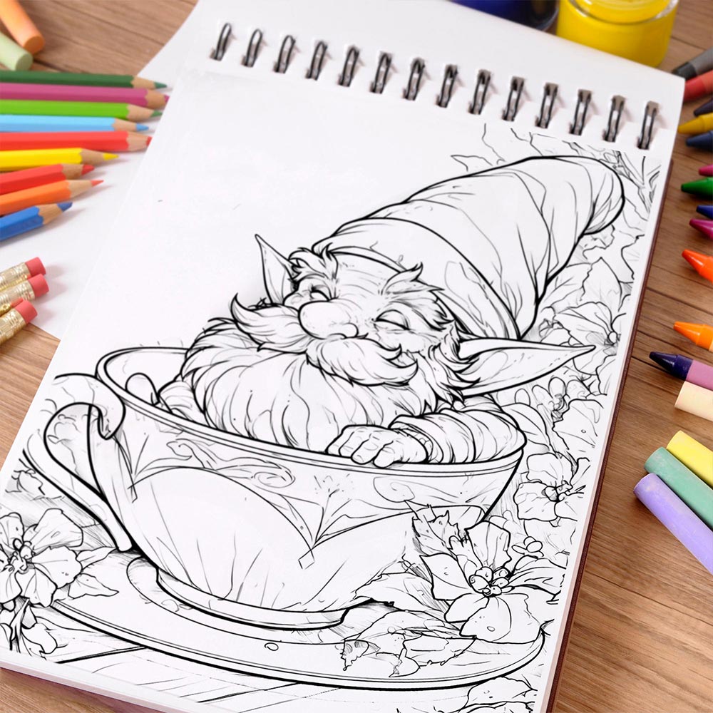 NETHOUSE Teacup Gnomes Coloring Book Spiral Bound For Adults