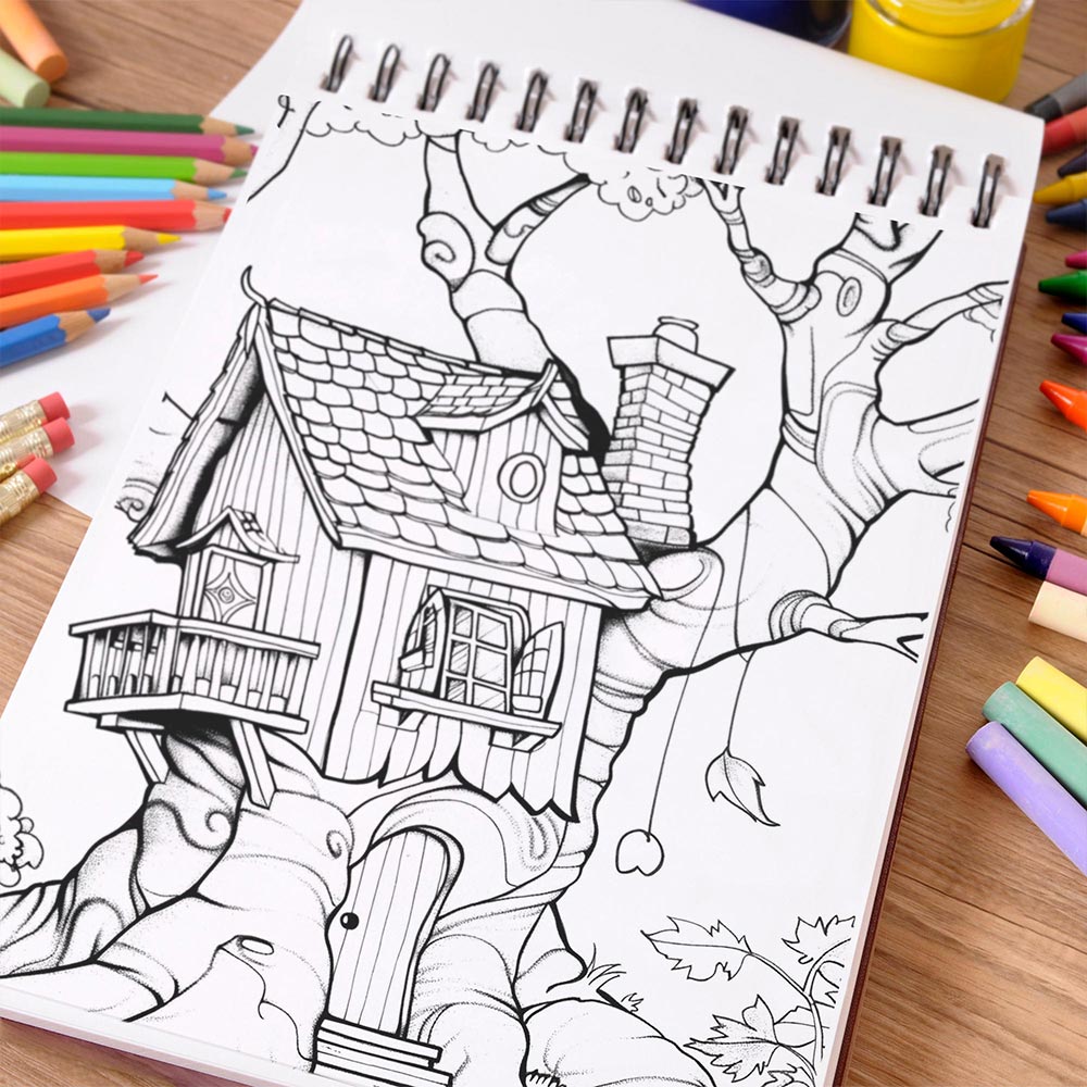NETHOUSE Tree House Coloring Book Spiral Bound for Adults
