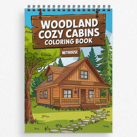 NETHOUSE Woodland Cozy Cabins Coloring Book for Adults