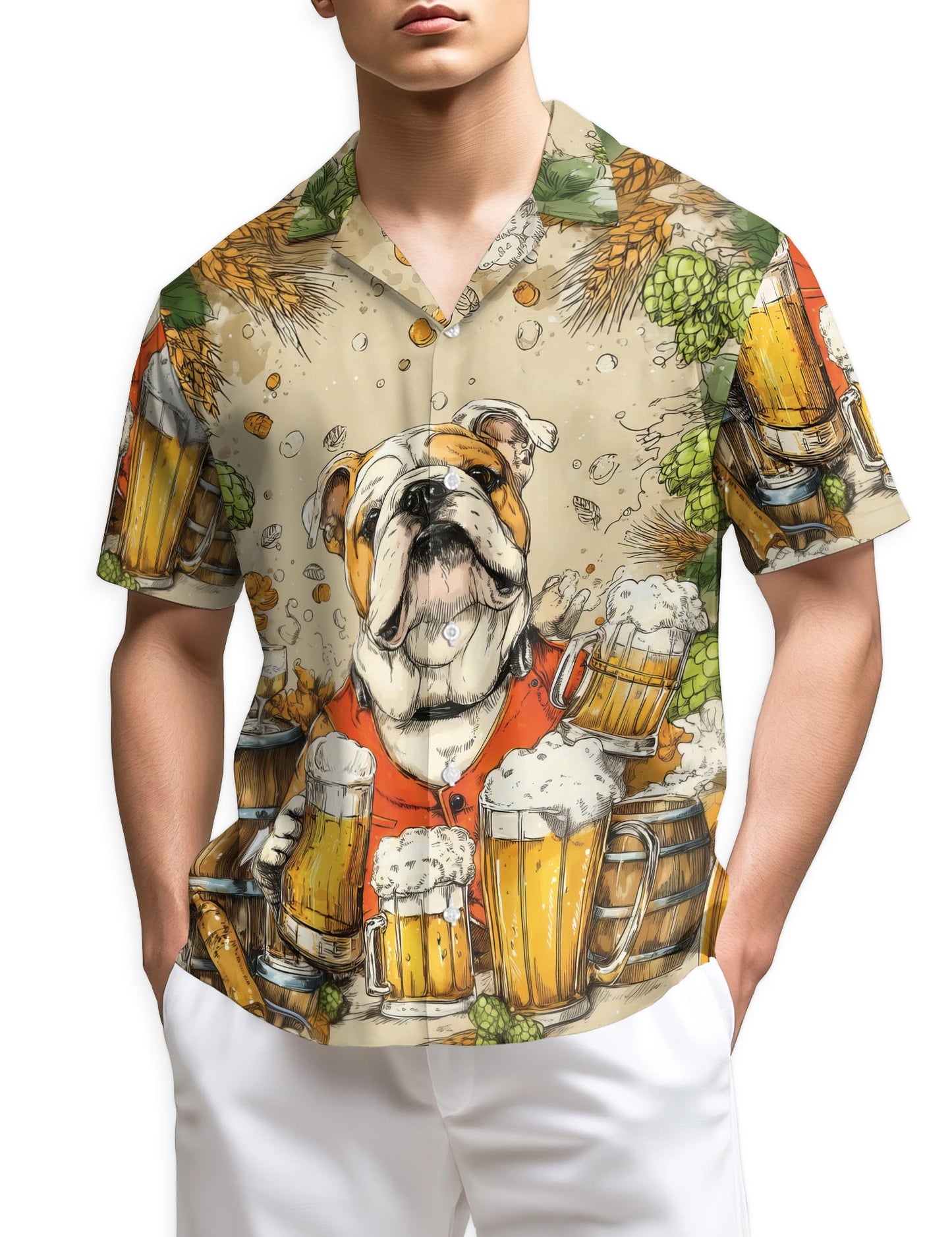 Netecom 3D Bulldog Beer Hawaiian Shirt for Men