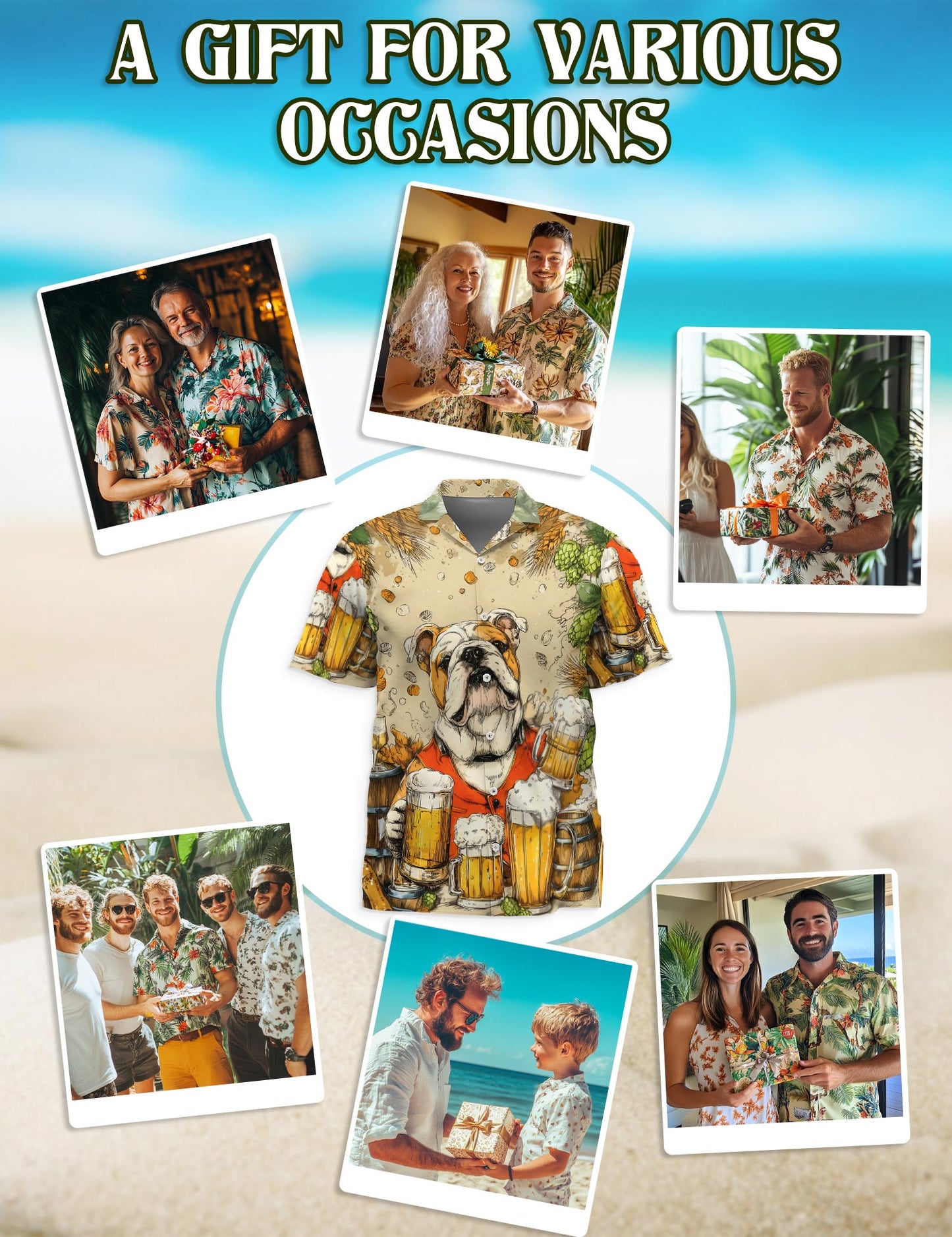 Netecom 3D Bulldog Beer Hawaiian Shirt for Men, Dog & Beer Lover Gifts, Animal Button Down Summer Aloha Beach Shirts, S-5XL