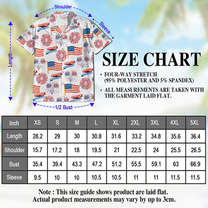 Netecom 4th Of July US Pattern Hawaiian Shirt for Men, Button Down Summer Beach Short Sleeve, S-5XL