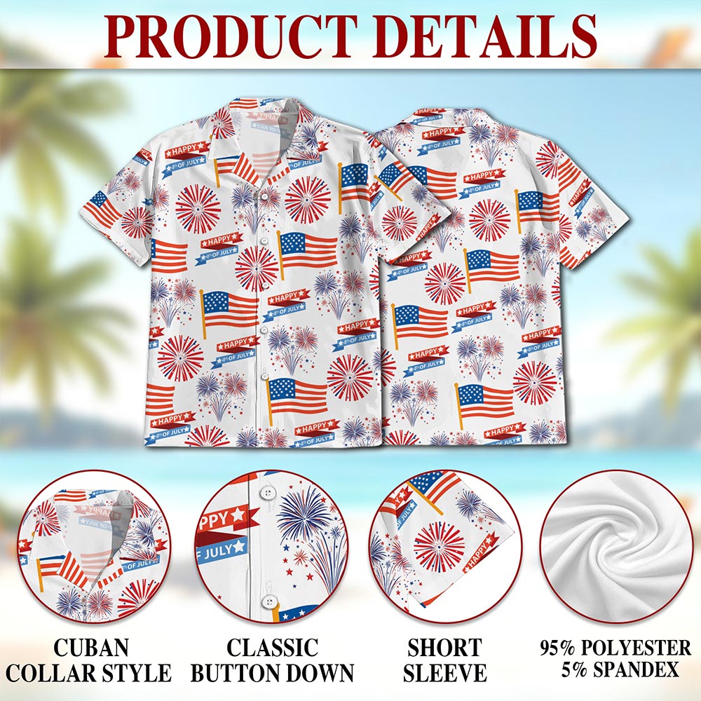 Netecom 4th Of July US Pattern Hawaiian Shirt for Men, Button Down Summer Beach Short Sleeve, S-5XL