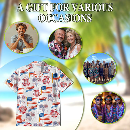 Netecom 4th Of July US Pattern Hawaiian Shirt for Men, Button Down Summer Beach Short Sleeve, S-5XL