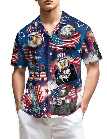 Netecom 4th of July America Flag Bald Eagle Hawaiian Shirt for Men