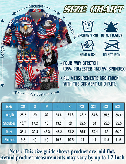 Netecom 4th of July America Flag Bald Eagle Hawaiian Shirt for Men, Summer Beach Aloha Button Down Short Sleeve Shirts, S-5XL