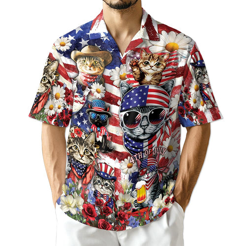 Netecom 4th of July Cat Hawaiian Shirt for Men