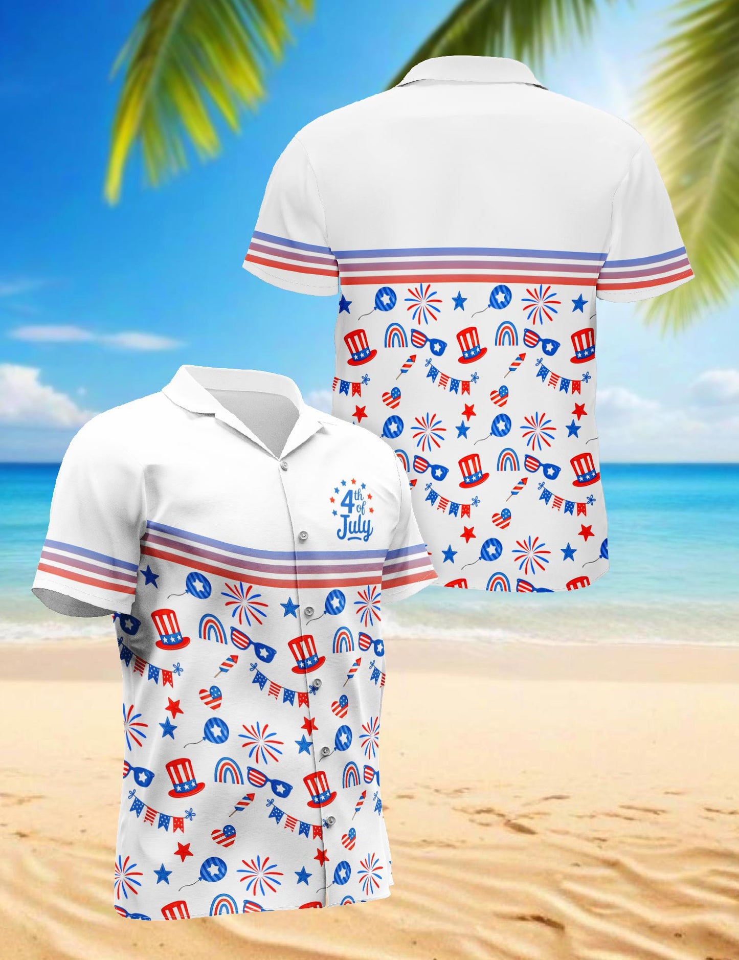 Netecom 4th of July Day Hawaiian Shirt for Men, Retro Style, Button Down Summer Beach Short Sleeve, S-5XL