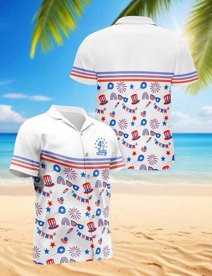 Netecom 4th of July Day Hawaiian Shirt for Men, Retro Style, Button Down Summer Beach Short Sleeve, S-5XL