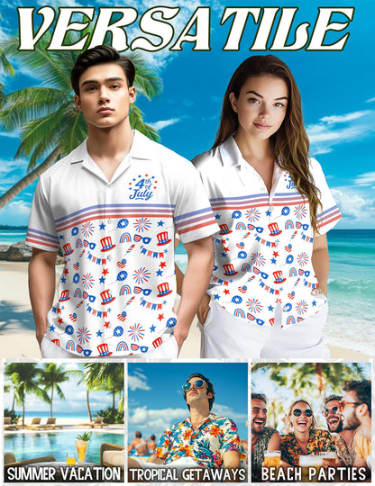 Netecom 4th of July Day Hawaiian Shirt for Men, Retro Style, Button Down Summer Beach Short Sleeve, S-5XL