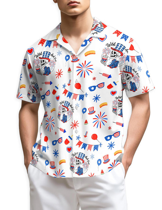 Netecom 4th of July Hawaiian Shirt for Men, Retro Style, Button Down Summer Beach Short Sleeve, S-5XL