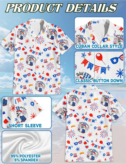 Netecom 4th of July Hawaiian Shirt for Men, Retro Style, Button Down Summer Beach Short Sleeve, S-5XL