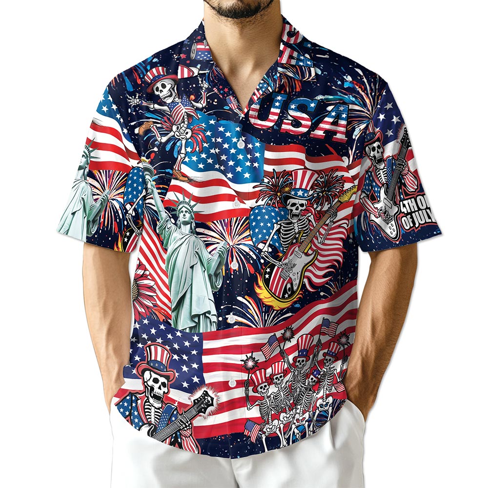 Netecom 4th of July Skeleton Hawaiian Shirt for Men