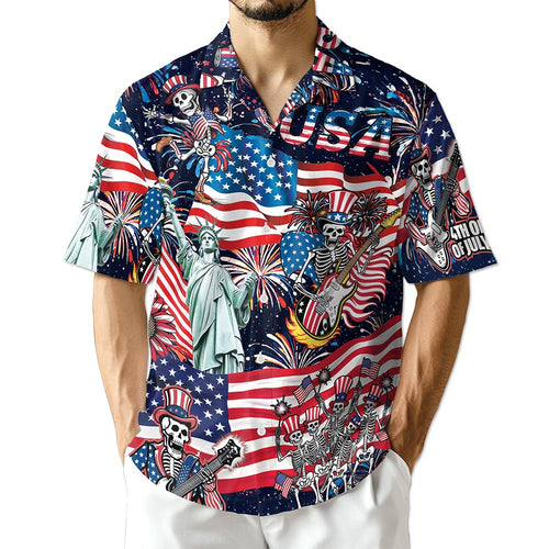 Netecom 4th of July Skeleton Hawaiian Shirt for Men