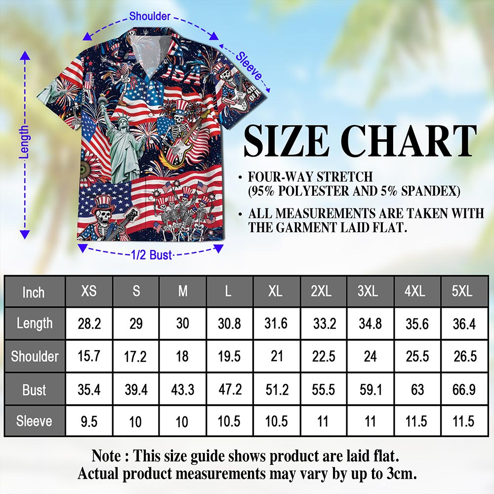 Netecom 4th of July Skeleton Hawaiian Shirt for Men, Button Down Summer Beach Short Sleeve, S-5XL
