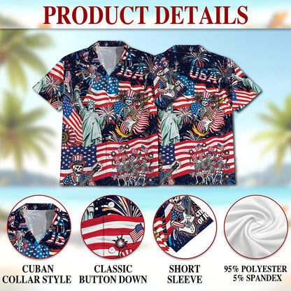 Netecom 4th of July Skeleton Hawaiian Shirt for Men, Button Down Summer Beach Short Sleeve, S-5XL
