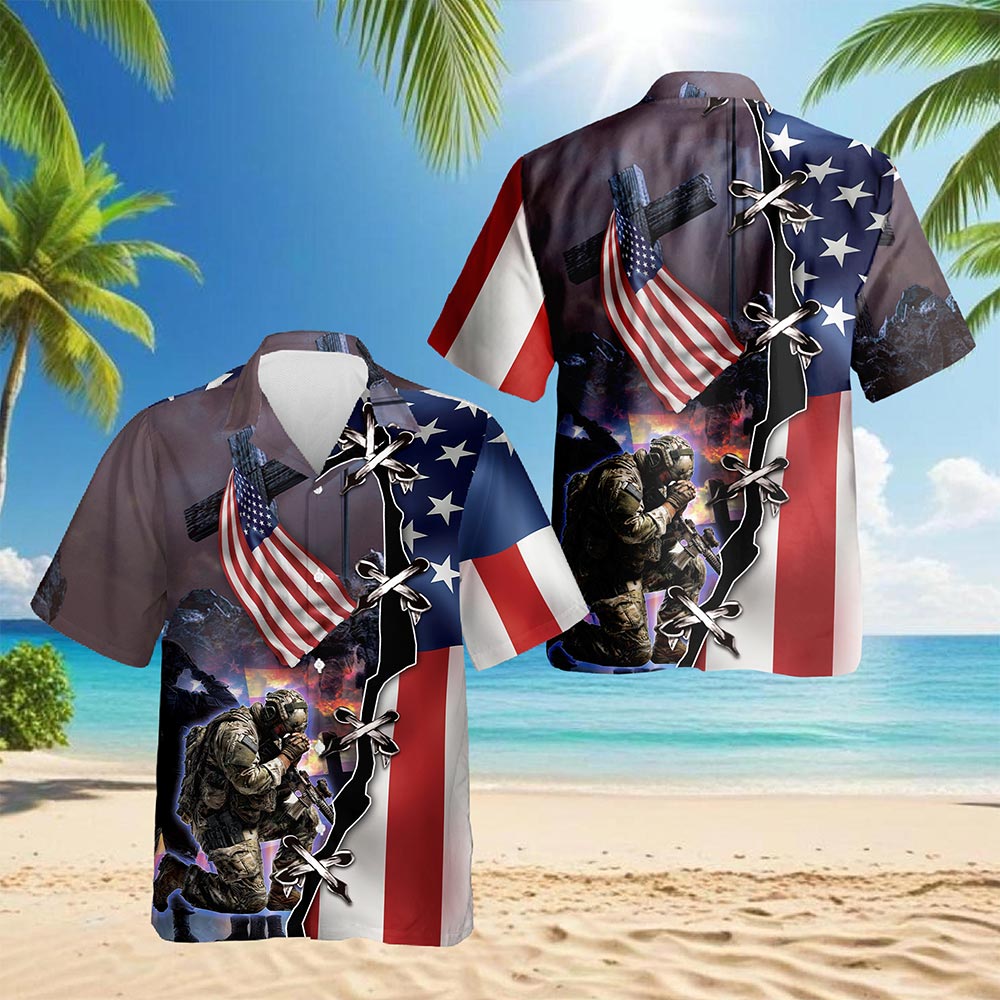 Netecom 4th of July Veteran Hawaiian Shirt for Men, Veteran Lover Gifts, Retro American Flag Button Down Shirts, Size S-5XL