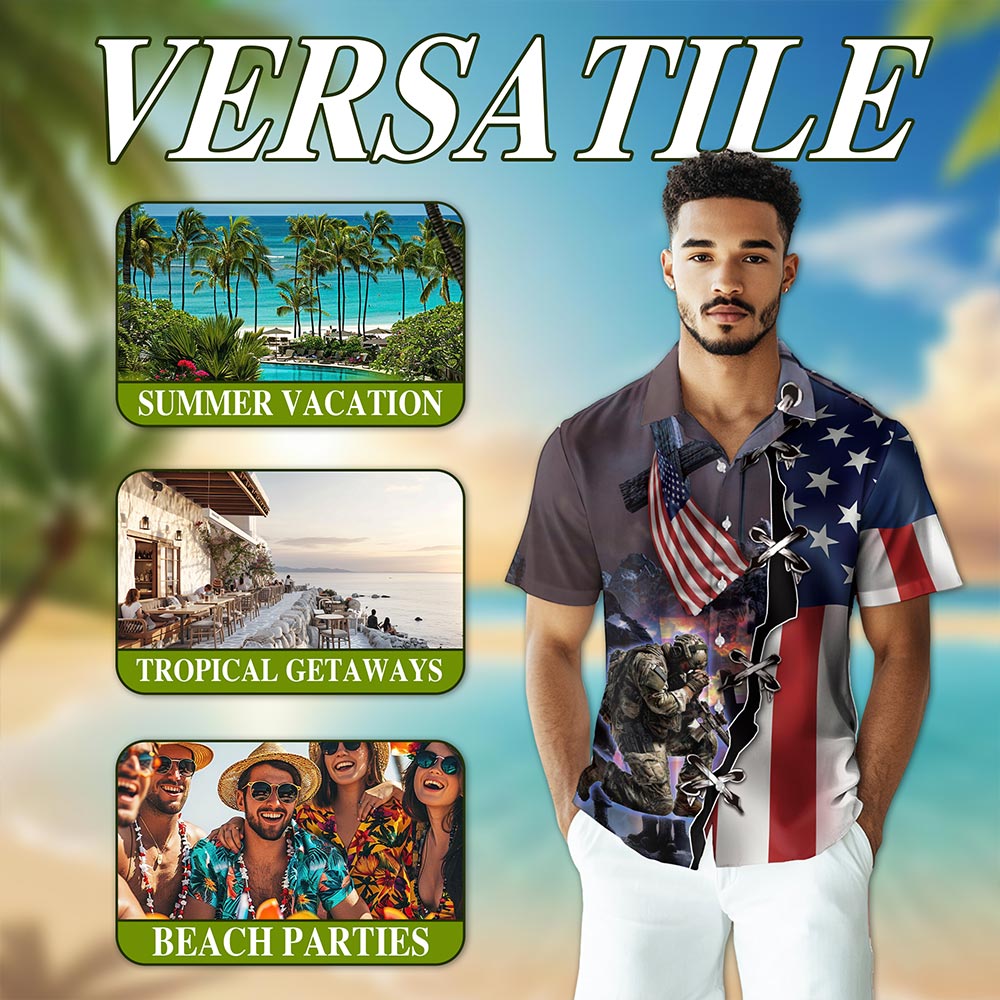 Netecom 4th of July Veteran Hawaiian Shirt for Men, Veteran Lover Gifts, Retro American Flag Button Down Shirts, Size S-5XL