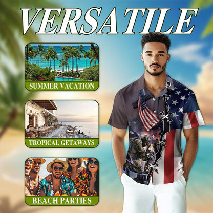 Netecom 4th of July Veteran Hawaiian Shirt for Men, Veteran Lover Gifts, Retro American Flag Button Down Shirts, Size S-5XL