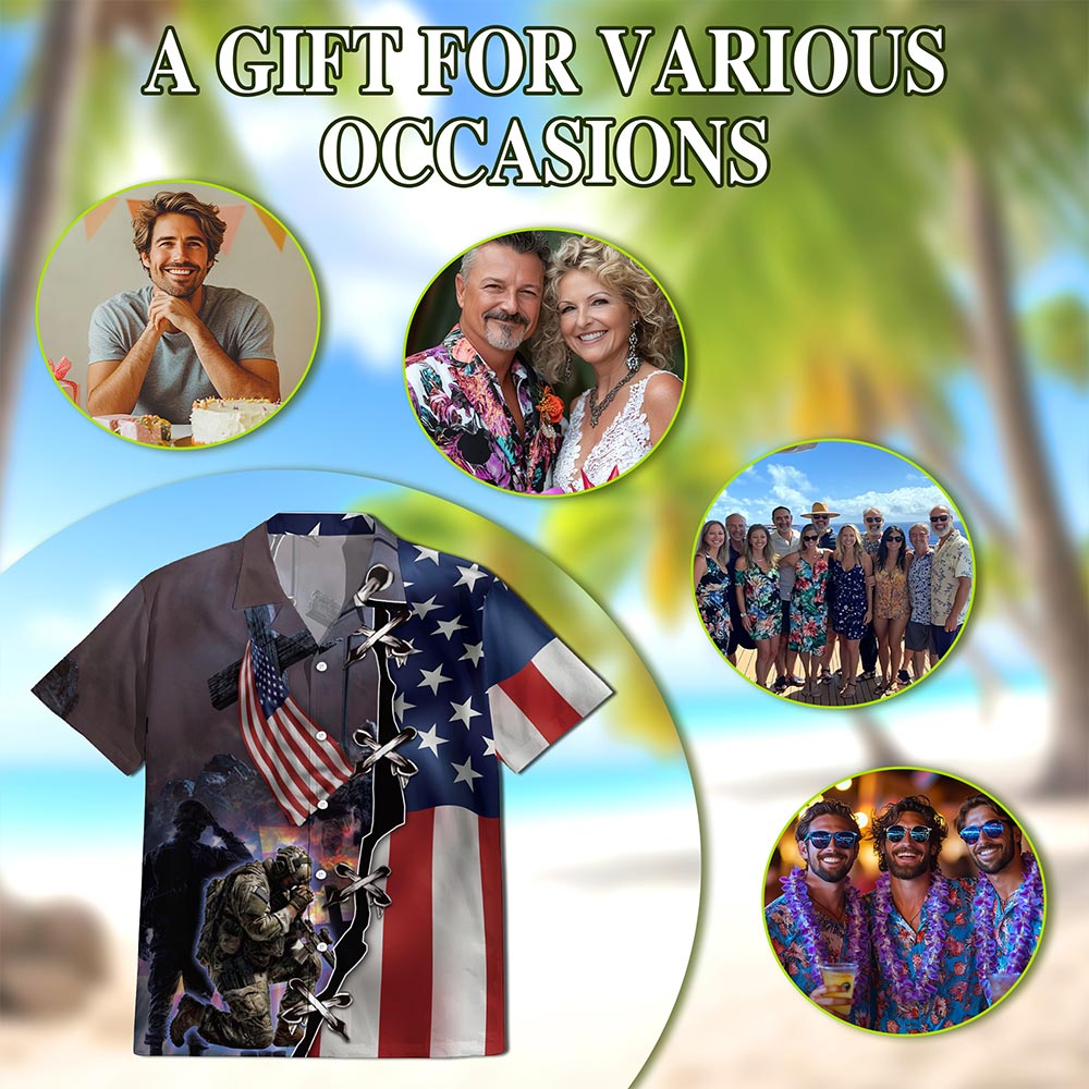Netecom 4th of July Veteran Hawaiian Shirt for Men, Veteran Lover Gifts, Retro American Flag Button Down Shirts, Size S-5XL
