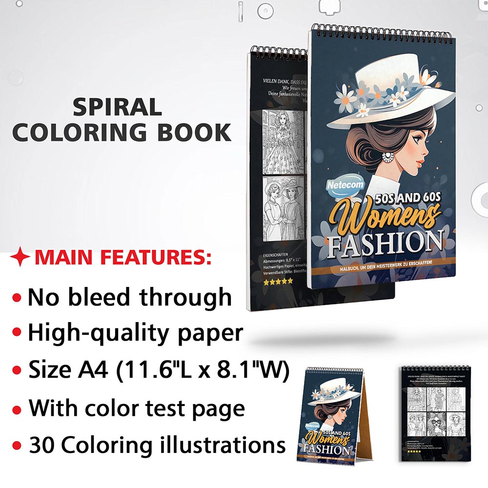 Netecom 50s and 60s Women Fashion Coloring Sheets for Adults