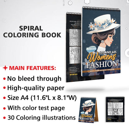 Netecom 50s and 60s Women Fashion Coloring Sheets for Adults