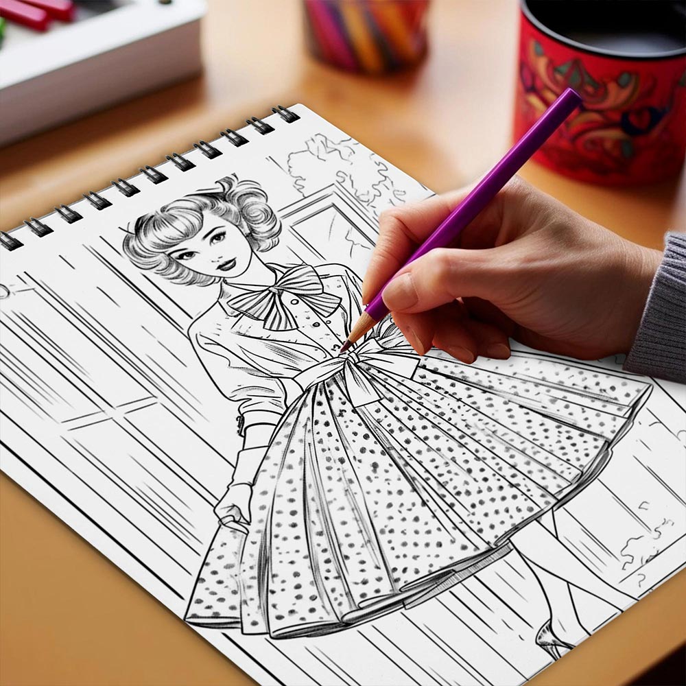 Netecom 50s and 60s Women Fashion Coloring Book Spiral Bound for Adults