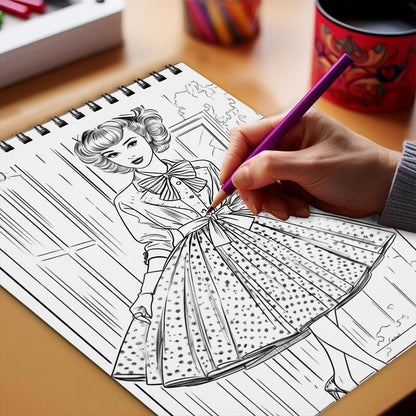 Netecom 50s and 60s Women Fashion Coloring Book Spiral Bound for Adults