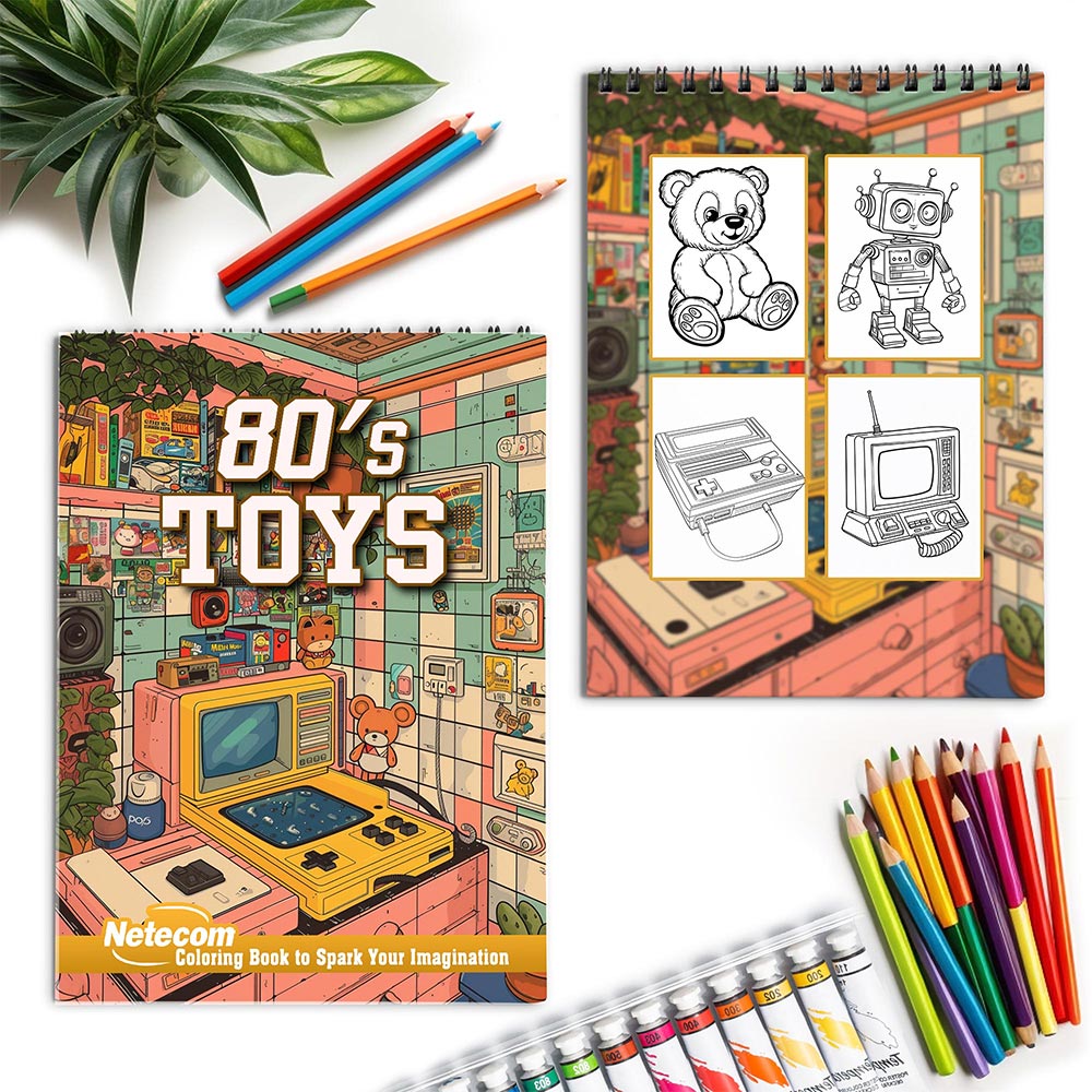 Netecom 80's Toys Spiral Coloring Book for Adults