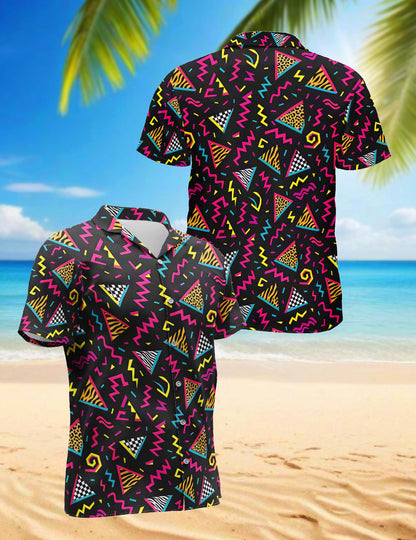Netecom 80s Pattern Hawaiian Shirt for Men, Vintage Style, Button Down Summer Beach Short Sleeve, S-5XL