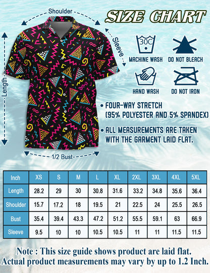 Netecom 80s Pattern Hawaiian Shirt for Men, Vintage Style, Button Down Summer Beach Short Sleeve, S-5XL
